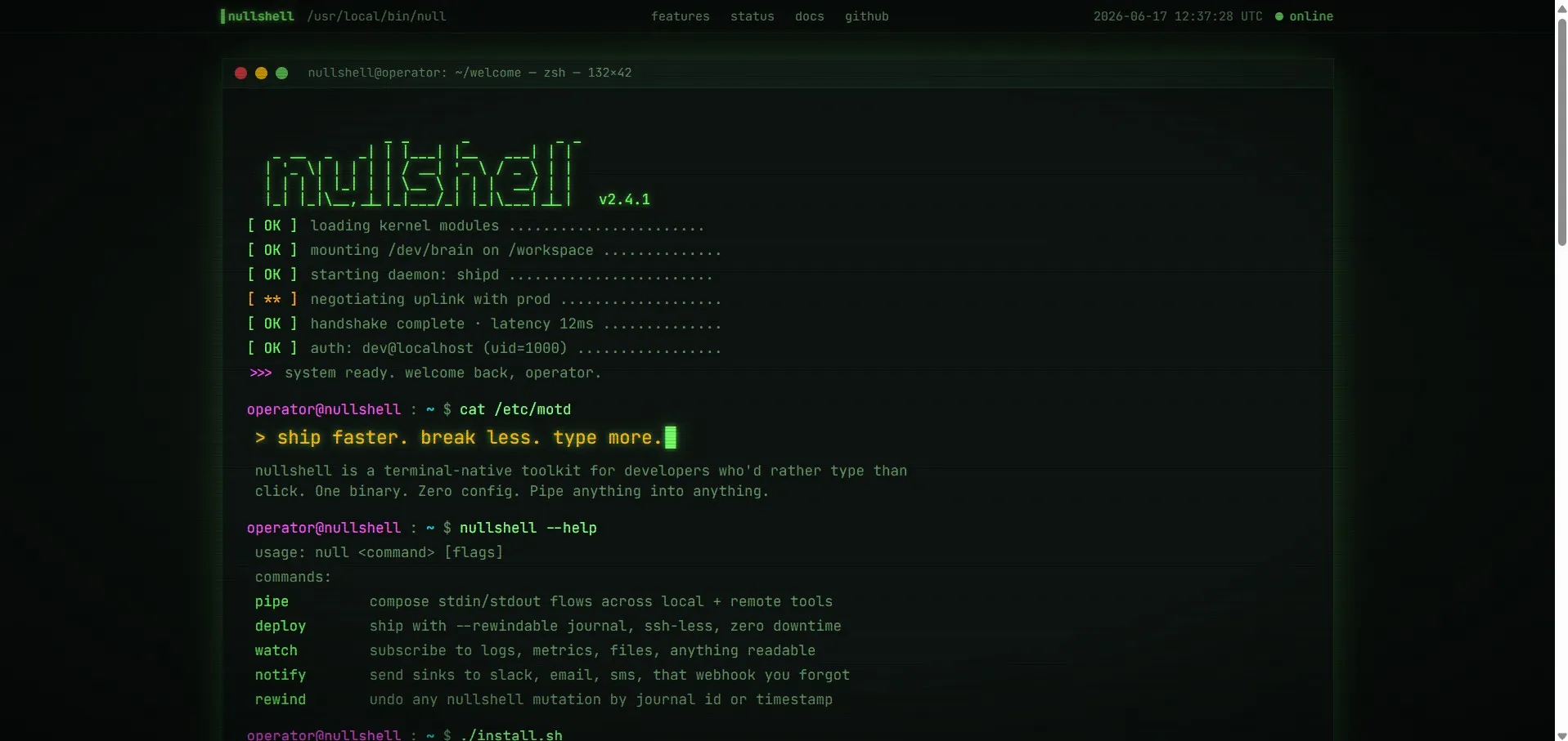 Landing Page - Terminal / Hacker Style. (Output 17 June 2026)